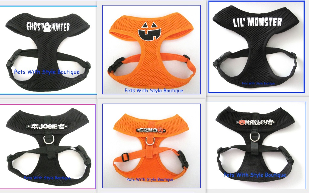 Halloween Dog Harness - Costume Pumpkin, Ghost Hunter, or Lil'Monster Plain or Personalized-Halloween Soft Mesh Dog Harness Pumpkin Ghost Hunter Lil'Monster Dog Costumes Holiday
