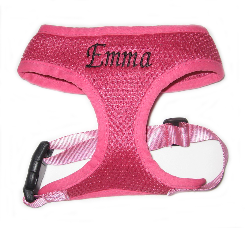 Personalized Soft Mesh Harness Made in the USA - Choose Machine Embroidered Name or Plain-Personalized Soft Mesh Dog Harness Embroidered Name Red Pink Black Royal Blue Aqua Purple Green Orange 
