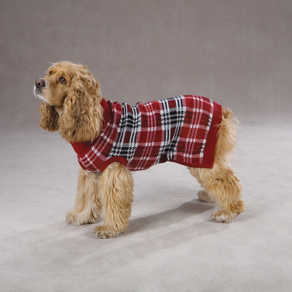 English Plaid Dog Sweater Red Blue-English Plaid dog sweater Red Blue Zack & Zoey