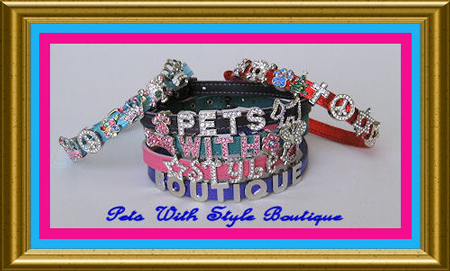 Signature Leather Bling Personalized Leather Dog Collar Single Tiered    Made in the USA-Signature Leather Bling Personalized Leather Dog collar 3/8 small dogs 