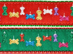 Christmas Dog Collars Holiday-Christmas Holiday Dog Collar Red Green Glitter Bone