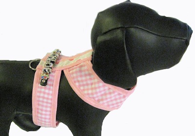 Designer Soft Dog Harness Pink Check Reverses to Pink Dot....Plain or Personalized-Designer Reversible Soft dog harness i see spot small dog harness XS S Medium pink personalized dog harness wrap dog harness
