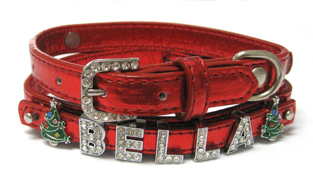 holiday met red dog collar personalized
