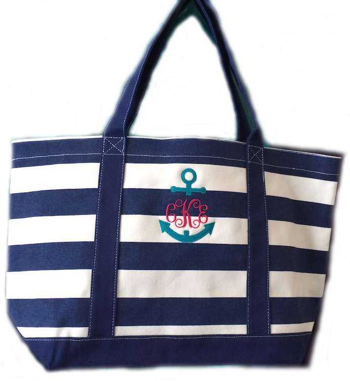 Navy striped Tote Anchor Monogram