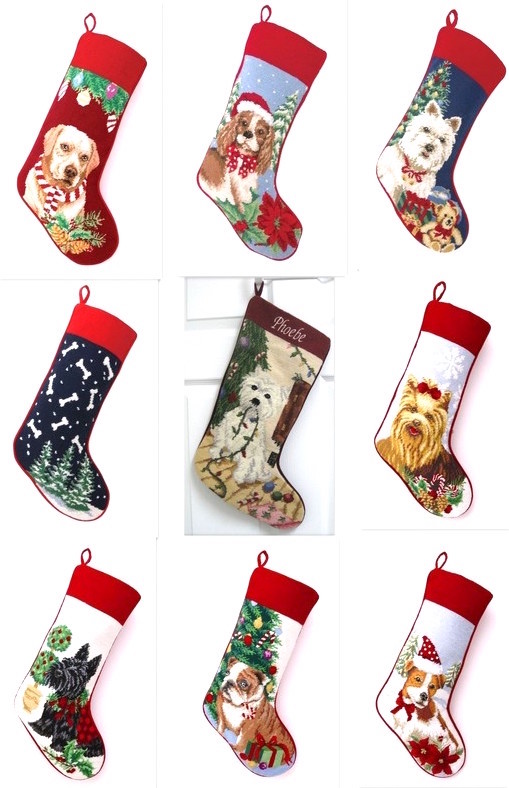 Dog Breed Needlepoint Christmas Stockings with Name