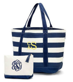 Navy Striped Tote and Accessory Bag