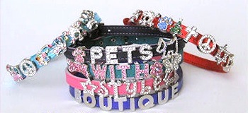 Best Seller Bling Personalized Leather Dog Collar Single Tiered Signature Leather for Smaller Dogs with necks less than 12"   Made in the USA