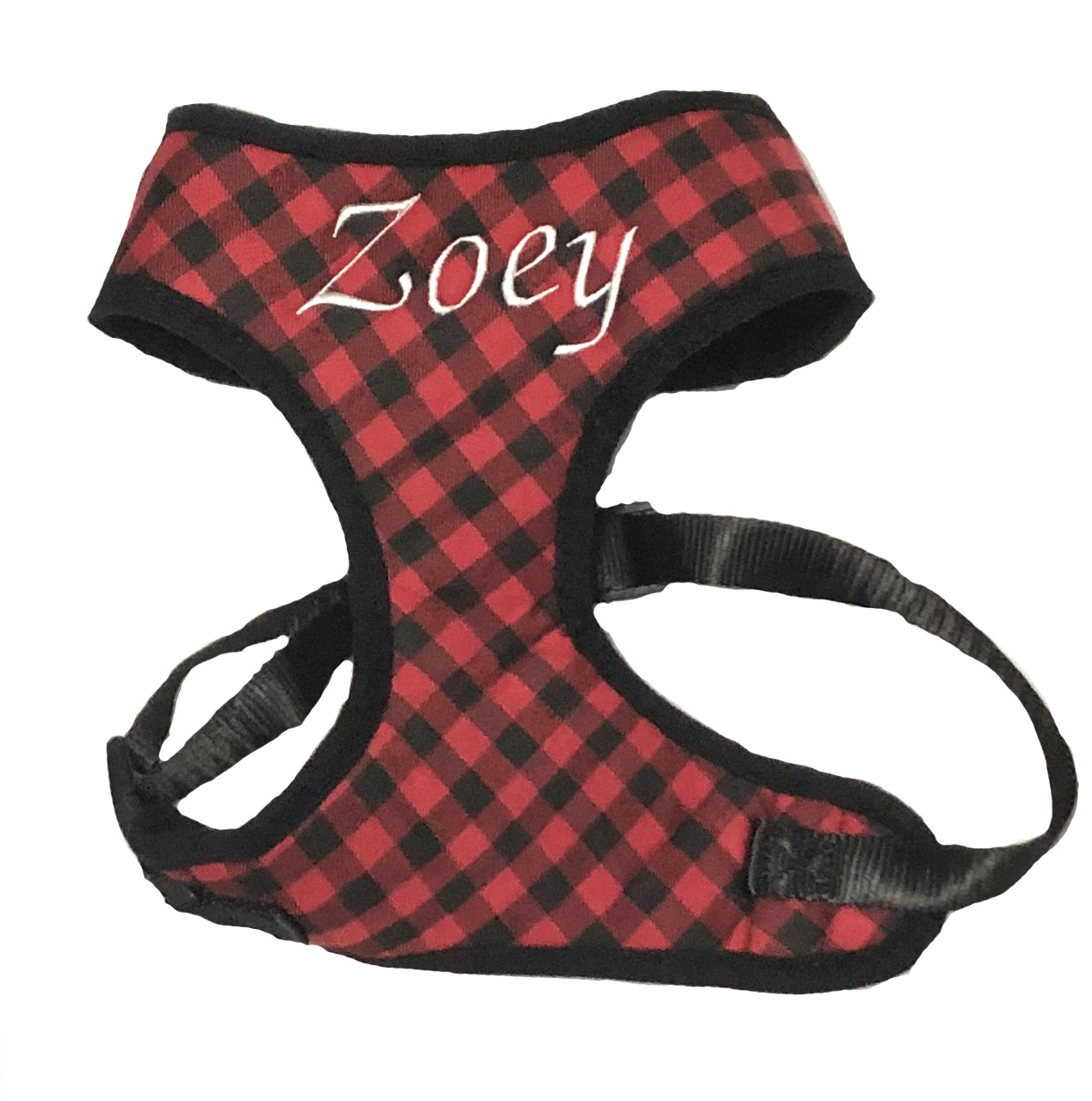 #1 Best Seller Personalized Dog Harness Buffalo Check Custom Embroidered with Name