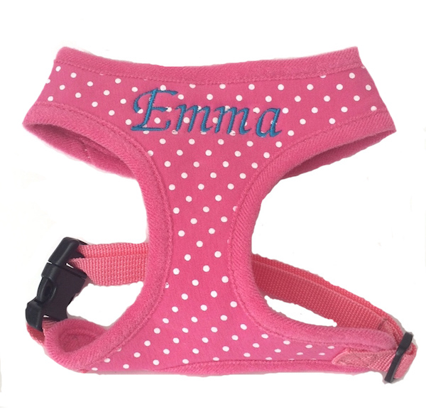 #1 Best Seller Personalized Dot Dog Harness Polka Dot Custom Embroidered XS-XL, Pink or Black