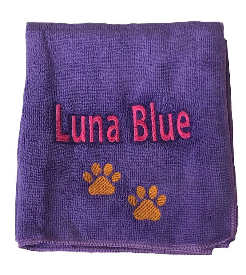 #1 Best Seller Dog Pet Towels Microfiber Personalized-Custom Embroidered with Name and Paw Prints or Daisies - Pink, Purple, Blue, or White