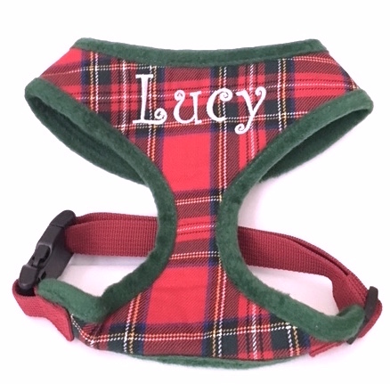 #1 Best Seller Personalized Dog Harness Holiday Royal Stewart Tartan Plaid Custom Embroidered with Name
