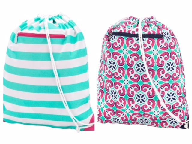 Monogrammed Drawstring Backpack Gym Bag with Zippered Pocket