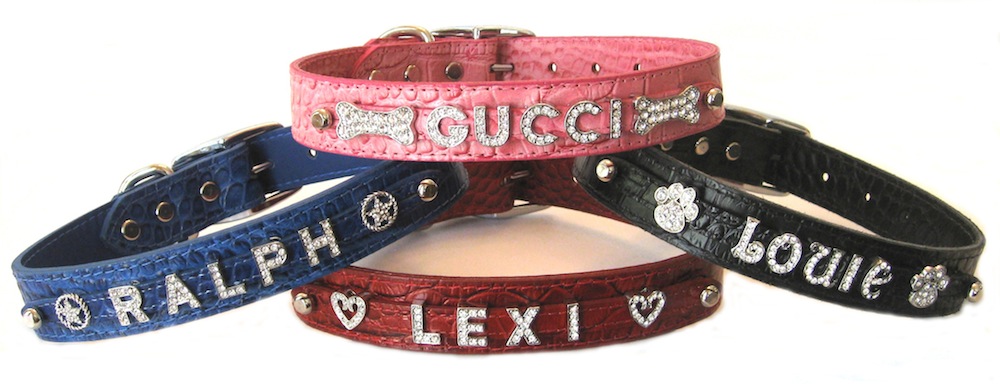 Bling Personalized Dog Collar Croc embossed Signature Leather- Made in the USA