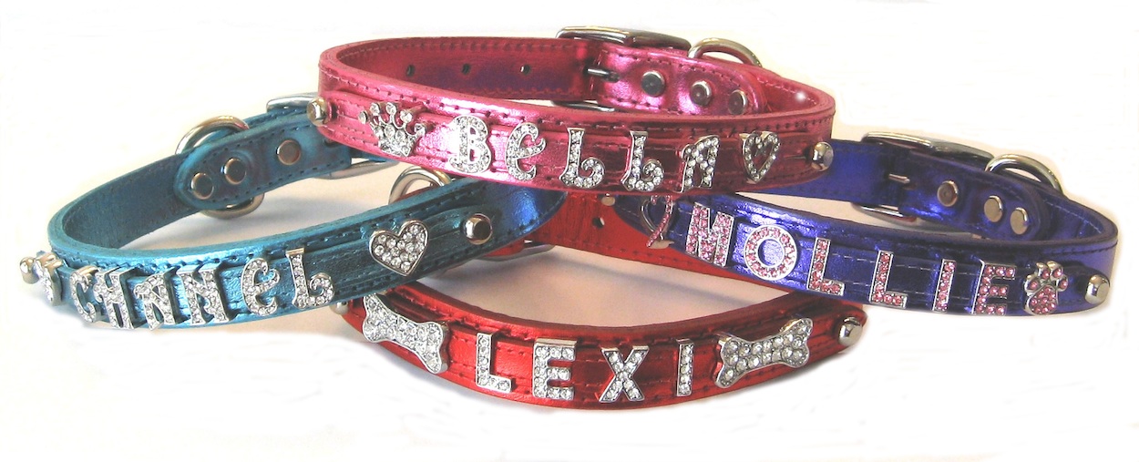 Best Seller Bling Personalized Dog Collar Leather 3/4" Signature Leather Made in the USA Rich Vibrant Metallic and Matte Colors