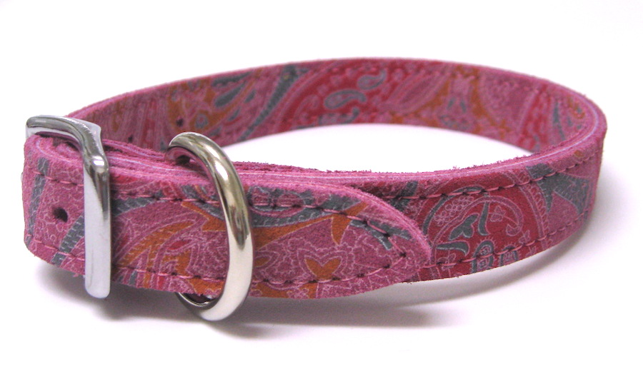 Paisley Suede Leather Dog Collars Made in the US Pink Paisley
