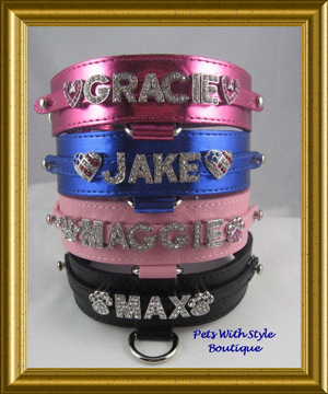 Bling Personalized Dog Collar Leather