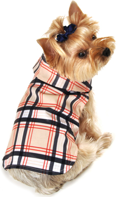 Designer Dog Raincoat Plaid, by I See Spot, Pink or Tan Plaid
